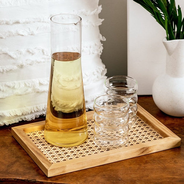 Rattan Cane and Wood Frame Decorative Tray