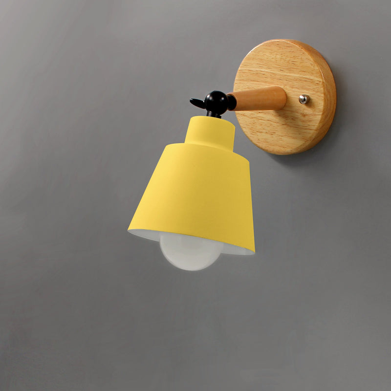 Rotating Wall Sconce in Wood and Metal Yellow
